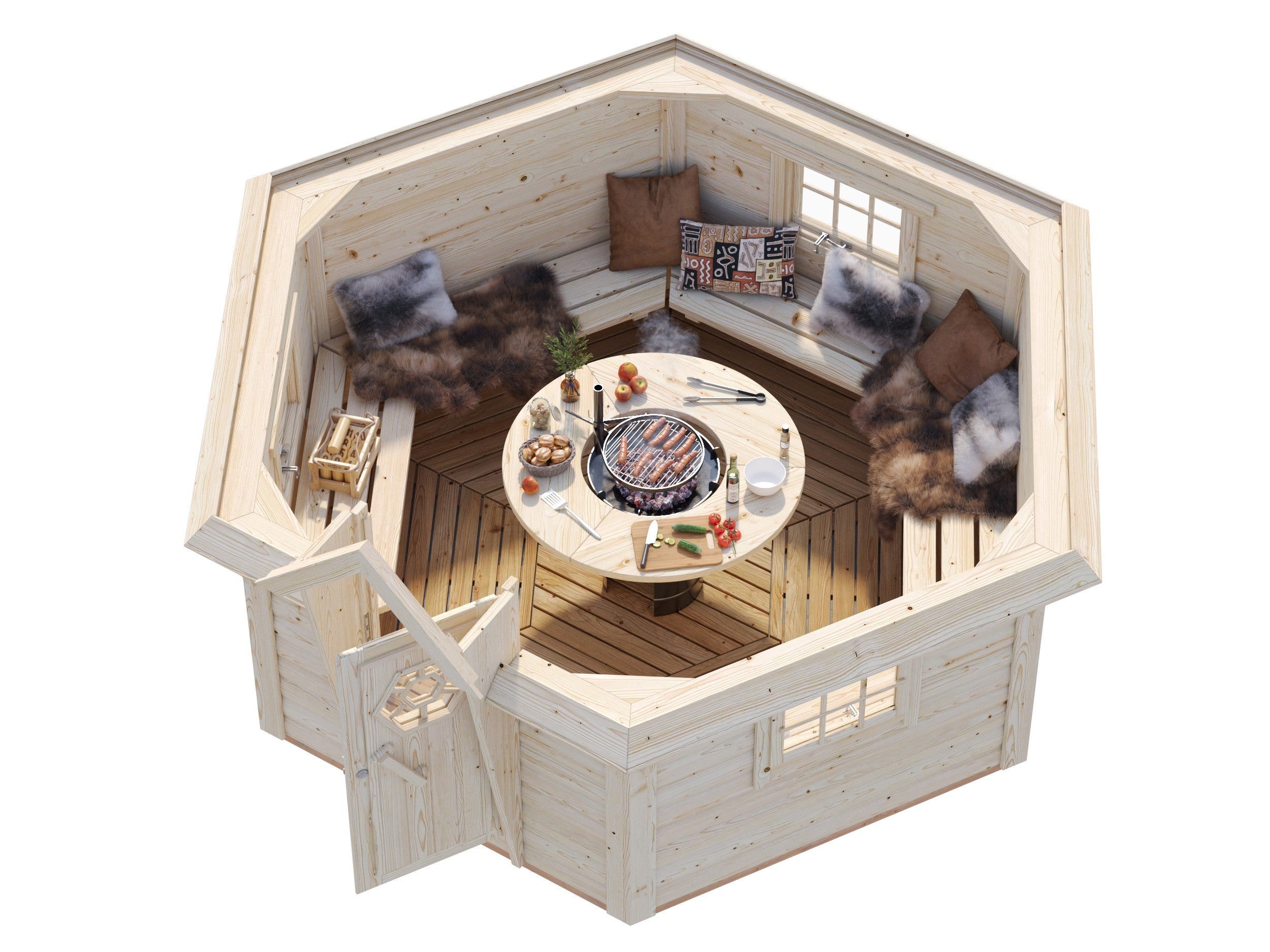 Fully Installed Palmako Eva S Nordic BBQ Hut | Kota Grill Hut | Wellbeing Room | 8.7m² | 44mm Log | Hexagonal