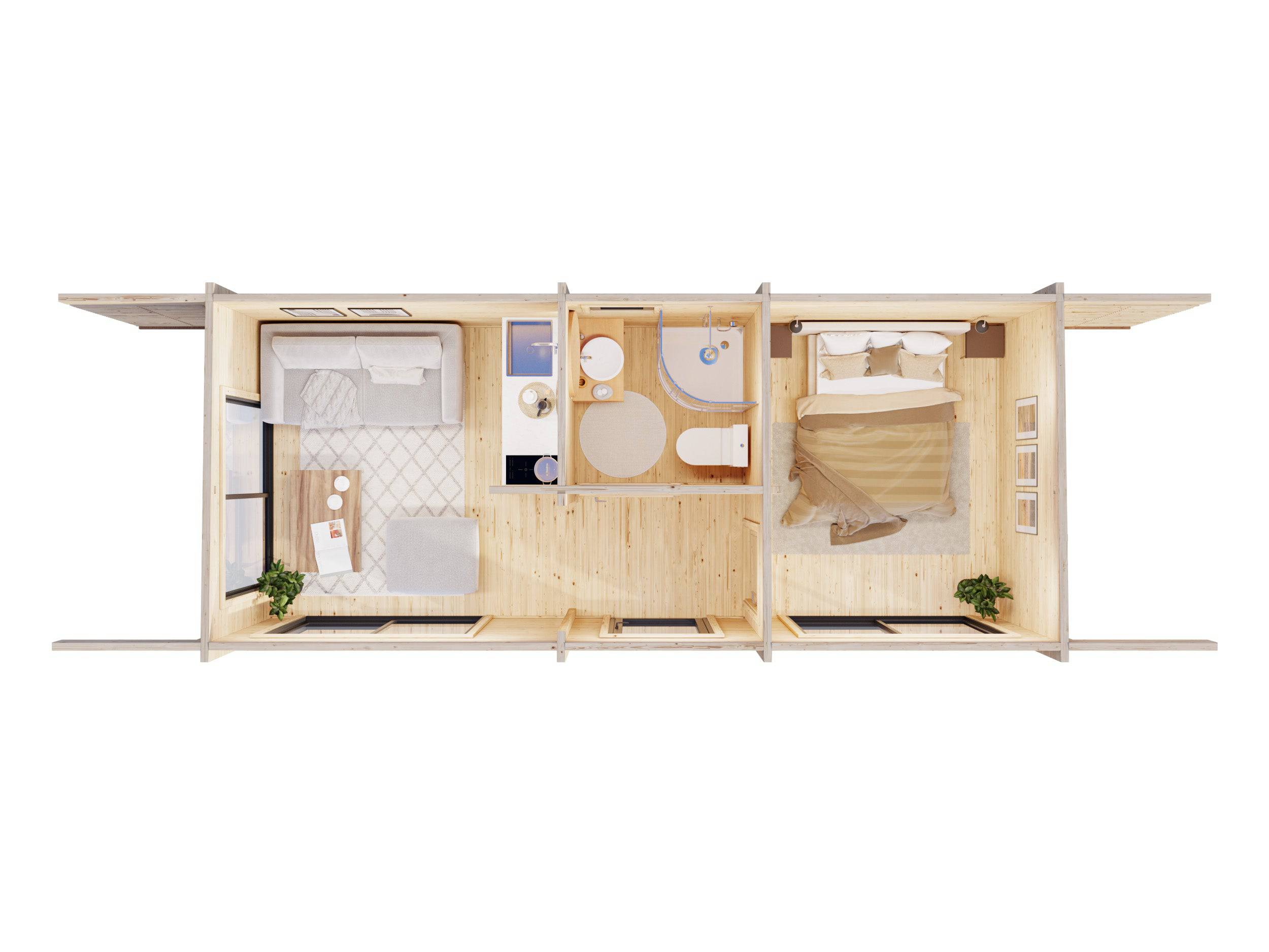 Fully Installed Palmako Cecilia M Modern Log Cottage | 3-Room Annexe | Commercial Office | Guest House | 21.8m² | 70mm | 7.8x3.3m