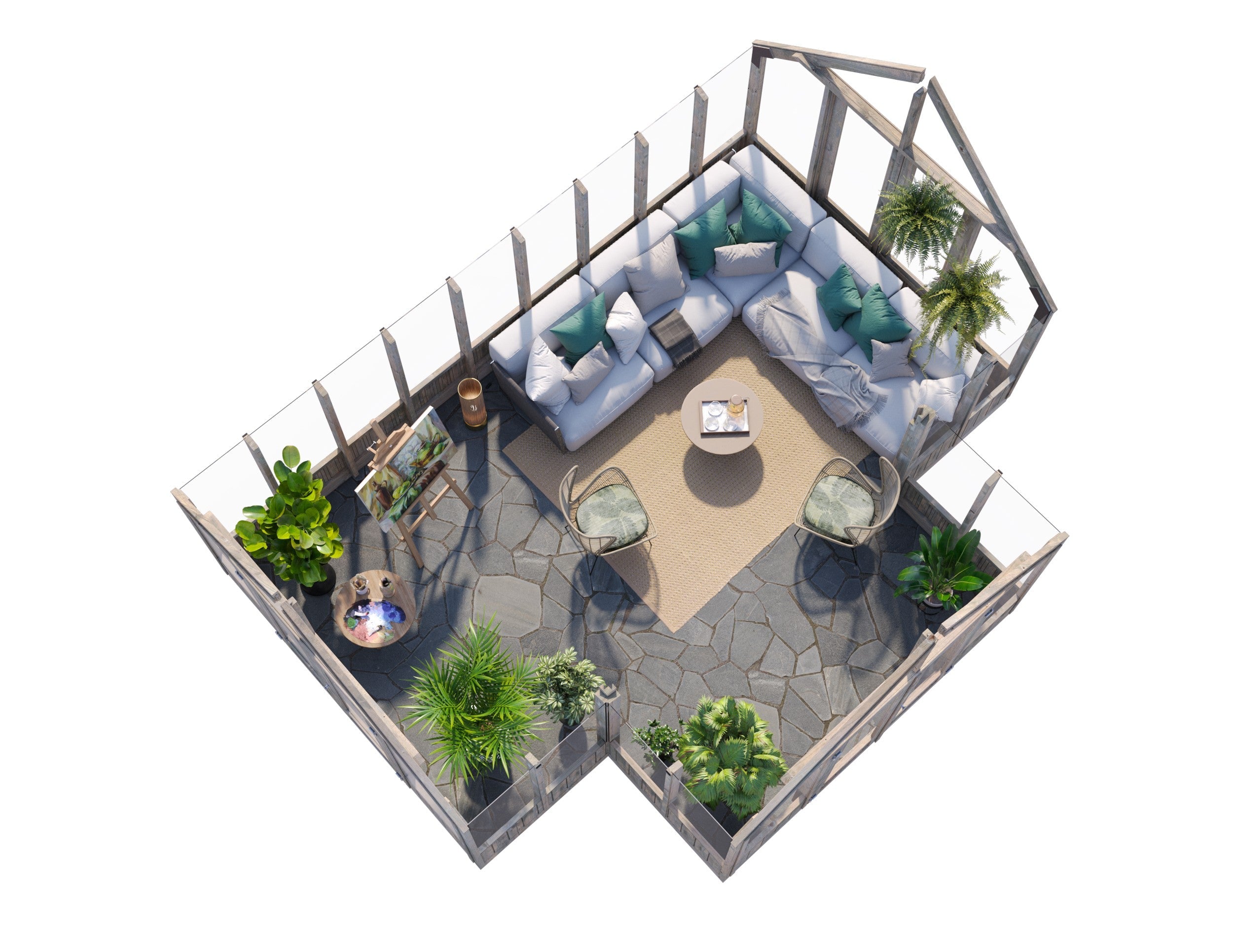 Fully Installed Palmako Emilia Pavilion | Greenhouse | Glass Summer House | 19.1m² | T-Shaped | Pressure Treated