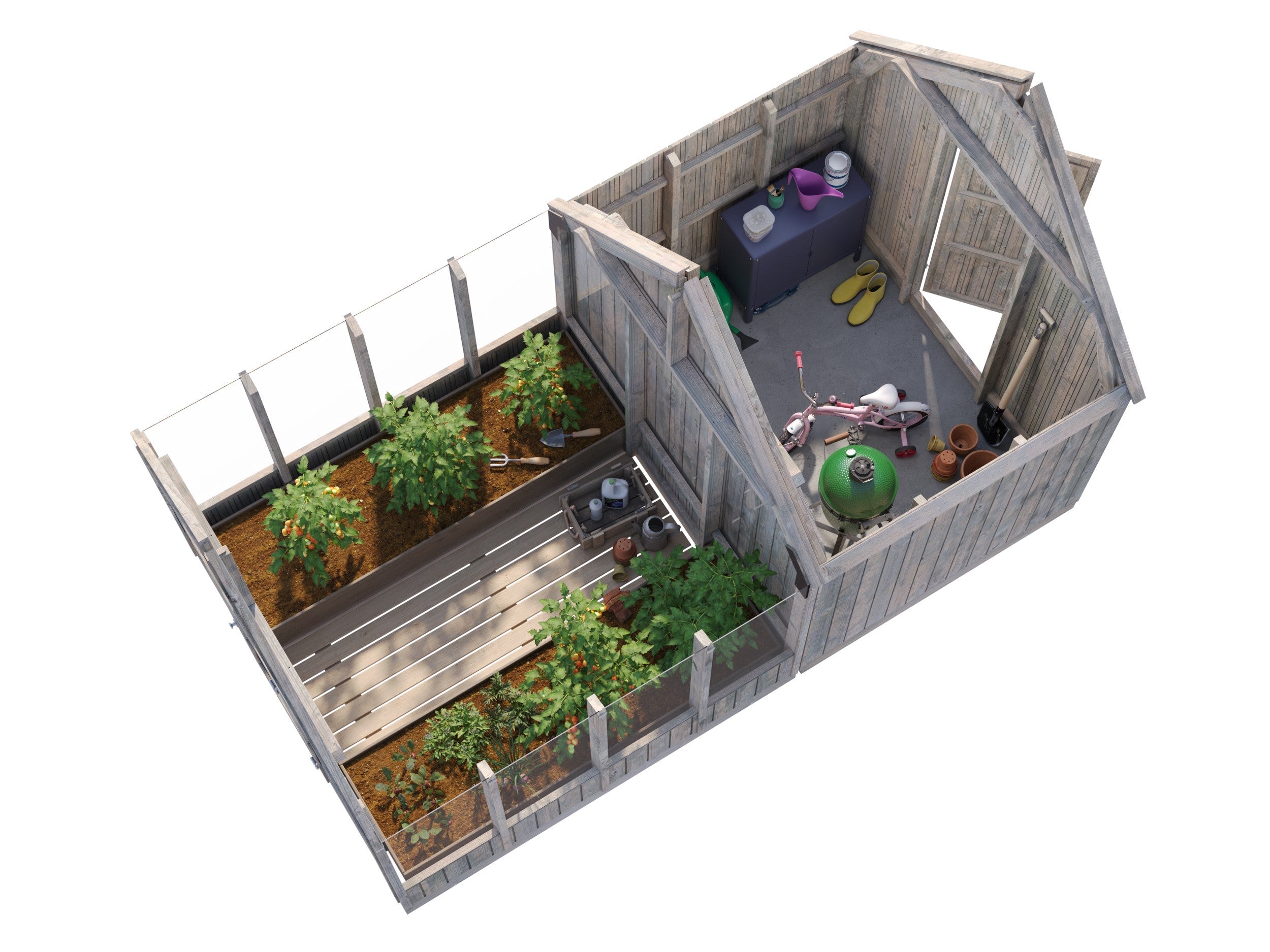 Fully Installed Palmako Emilia S+ Greenhouse with Shed | Glass Summer House | Garden Pavilion | 5.4+4.0m² | Pressure Treated