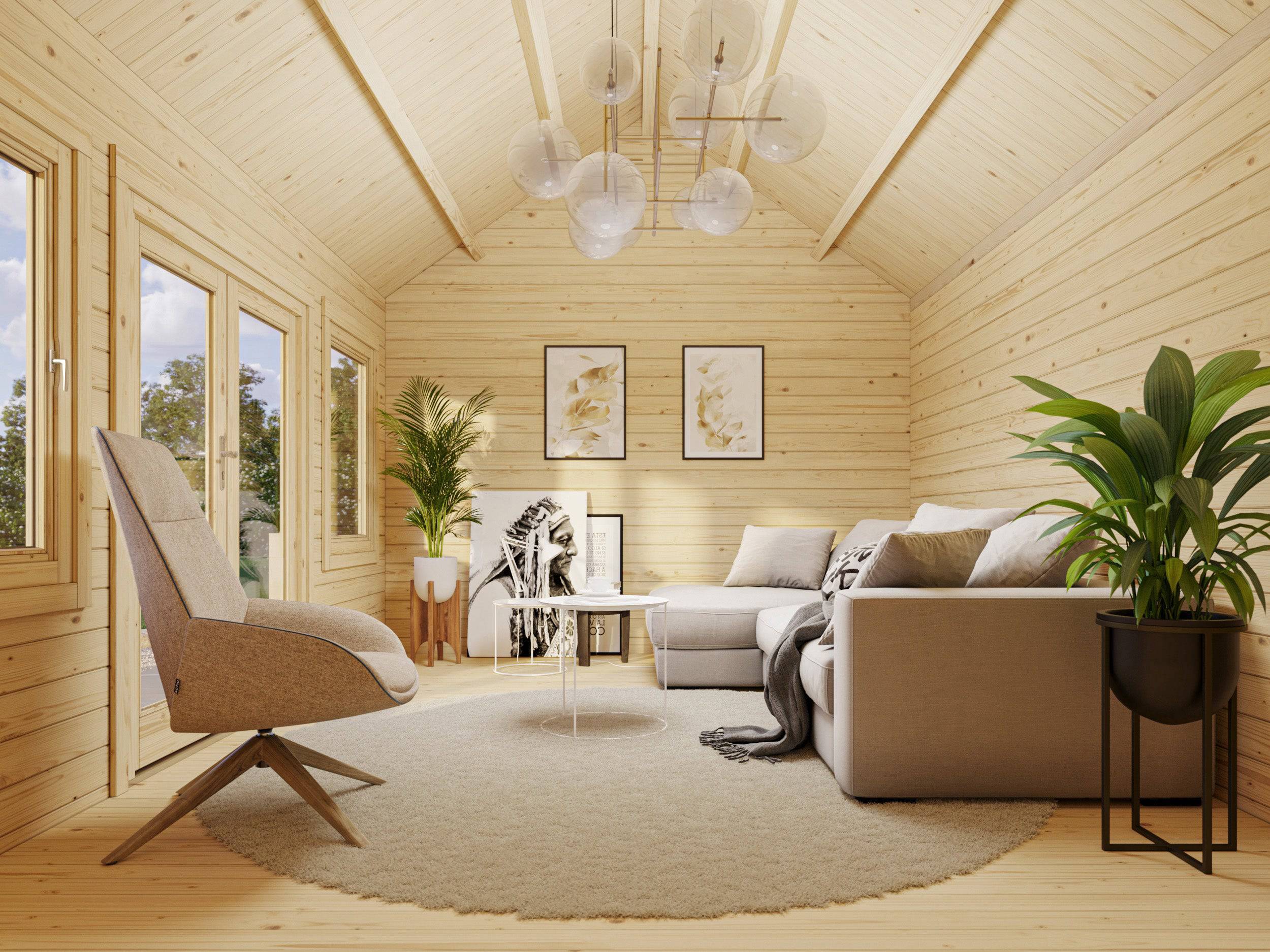 Fully Installed Palmako Claudia L Clockhouse Log Cabin | Garden Room | Home Office | 14.2m² | 44mm | 4.7x3.5m