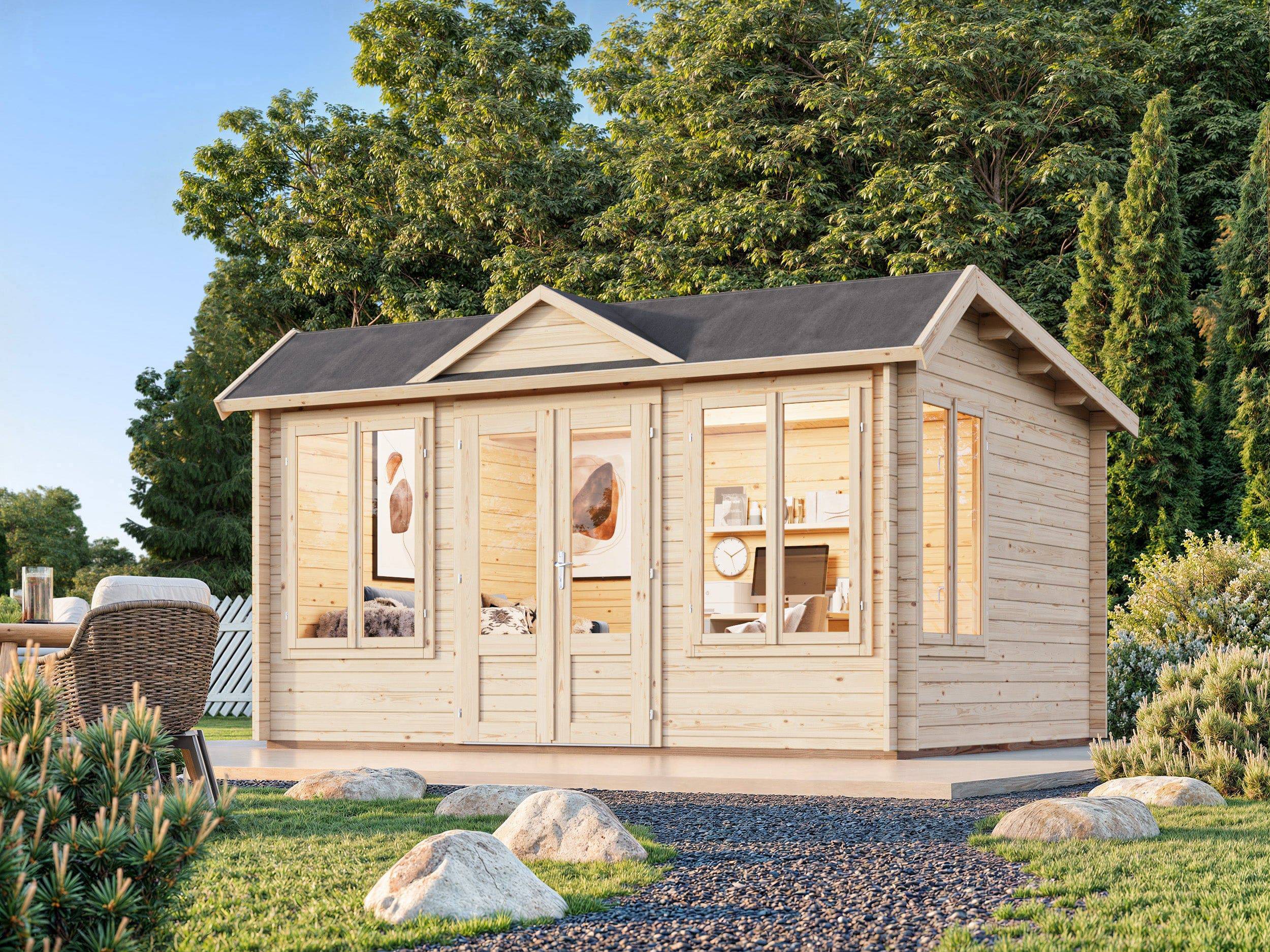 Fully Installed Palmako Claudia Pent M Log Cabin | Under 2.5m | No Planning Permission | Garden Room | Home Office | 11.5m² | 34mm