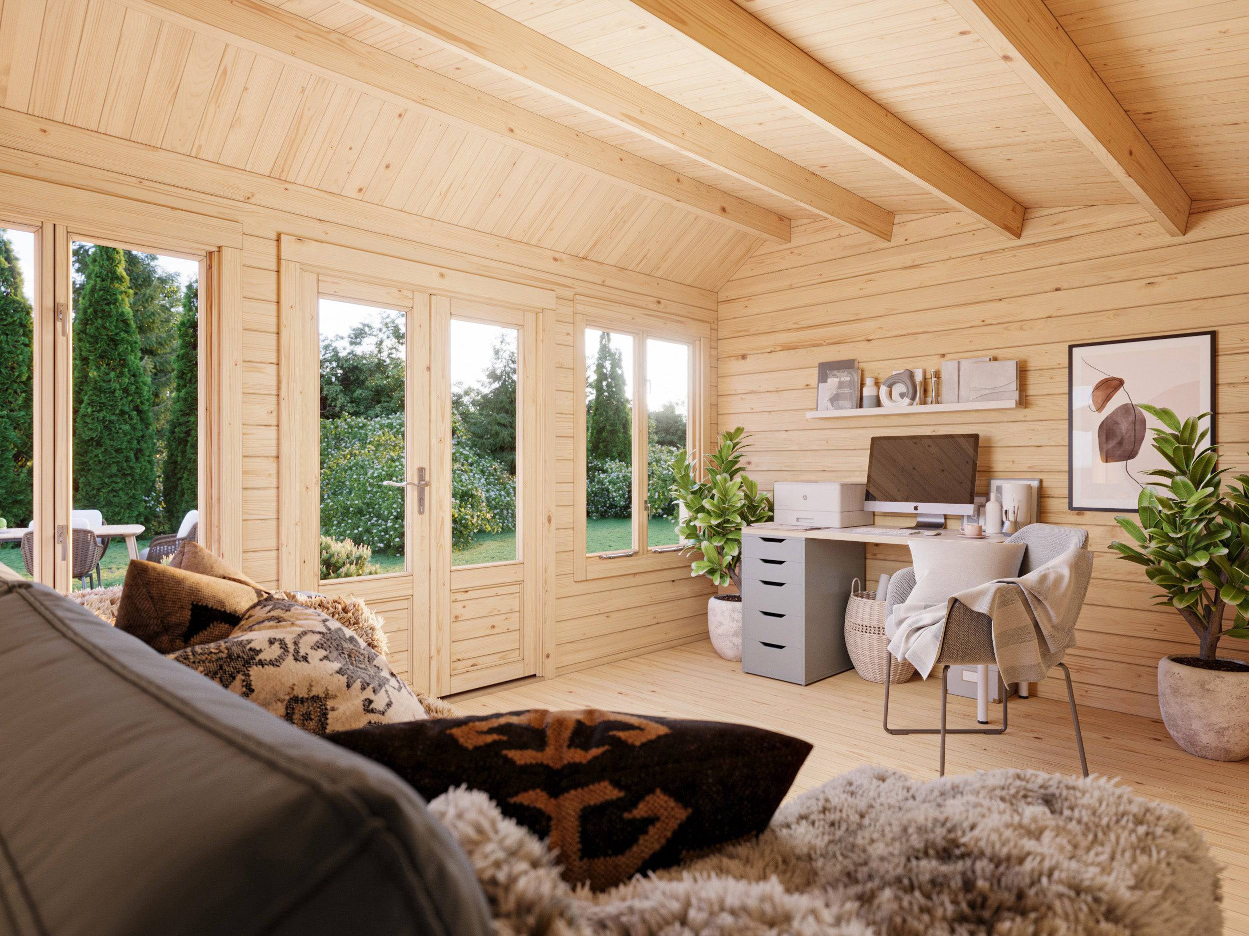 Fully Installed Palmako Claudia Pent M Log Cabin | Under 2.5m | No Planning Permission | Garden Room | Home Office | 11.5m² | 34mm