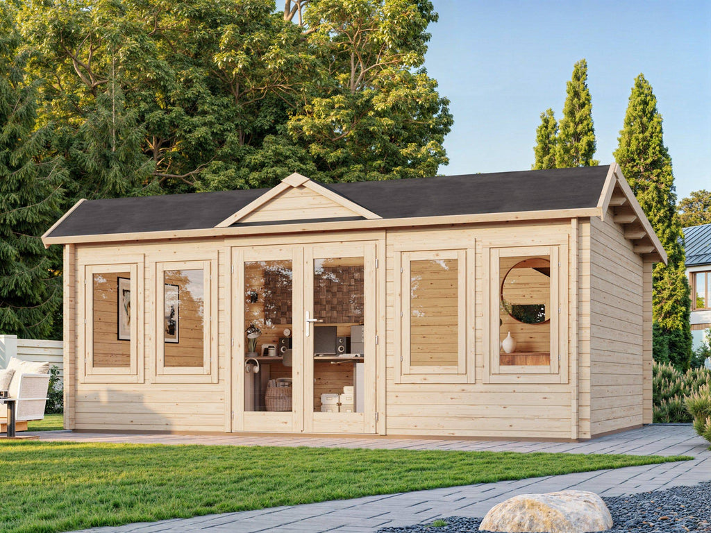 Fully Installed Palmako Claudia Pent L Log Cabin | Under 2.5m | No Planning Permission | Garden Room | Home Office | 19.4m² | 44mm