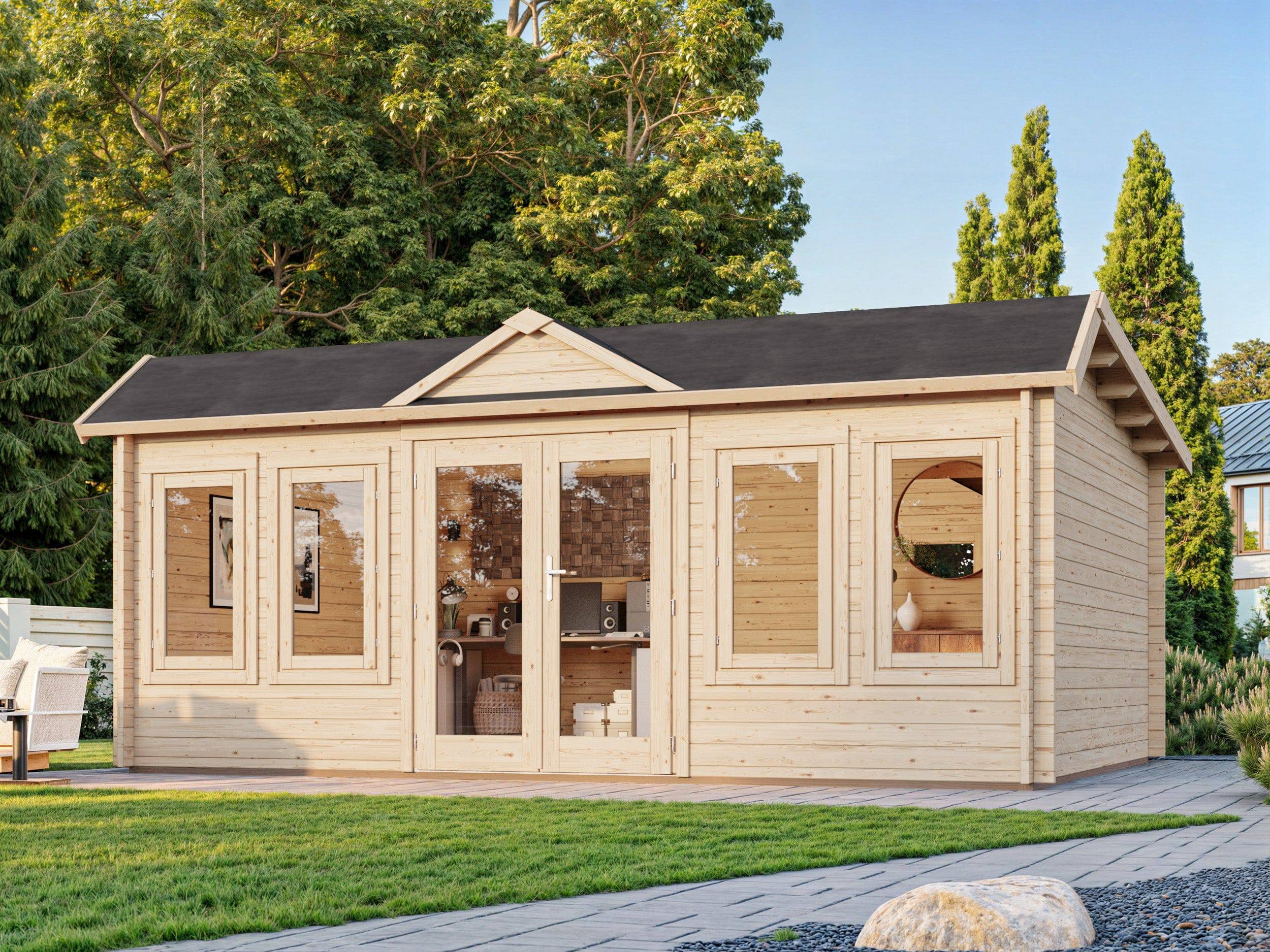 Fully Installed Palmako Claudia Pent L Log Cabin | Under 2.5m | No Planning Permission | Garden Room | Home Office | 19.4m² | 44mm