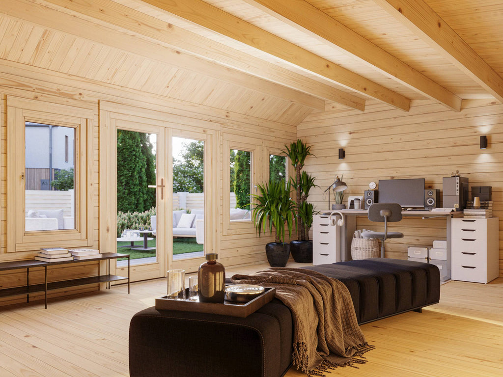 Fully Installed Palmako Claudia Pent L Log Cabin | Under 2.5m | No Planning Permission | Garden Room | Home Office | 19.4m² | 44mm