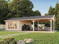 Fully Installed Palmako Irene M++ (9,8x5,7m | 19,0+33,2m2 | 44mm) Summer House with Large Canopy or Double Carport