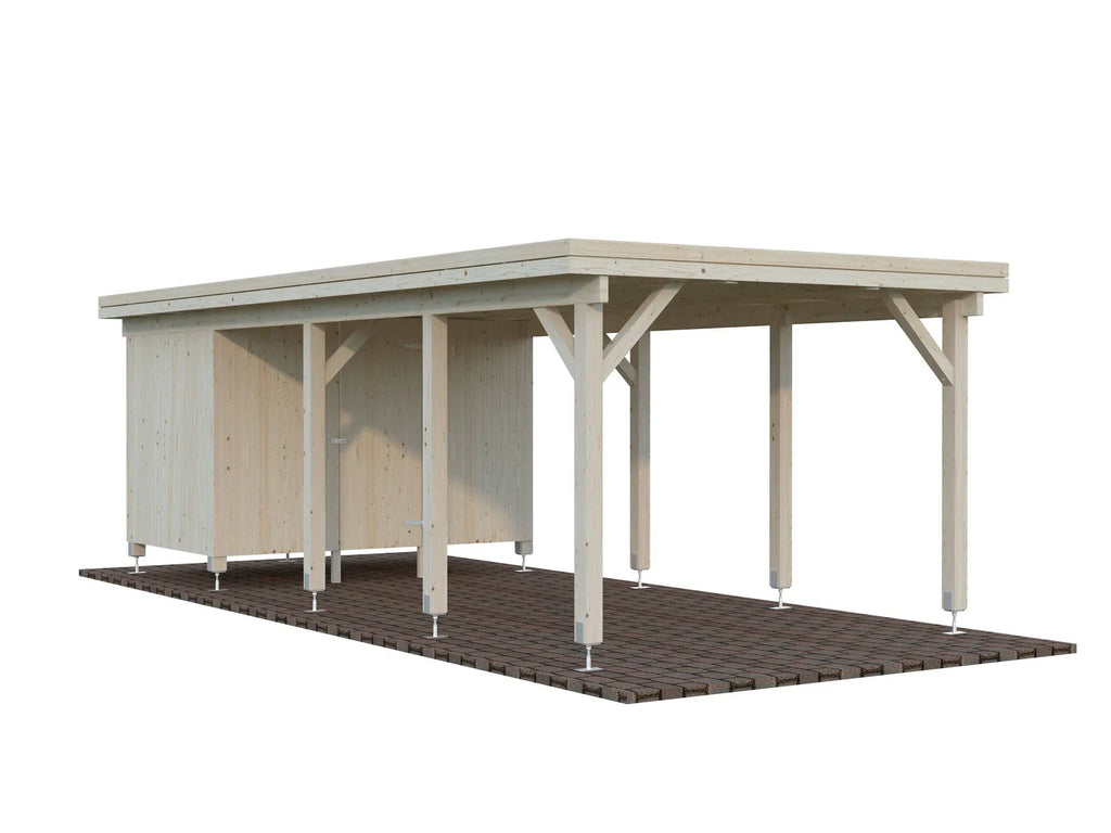 Fully Installed Palmako Karl L+ (3,2x7,3m | 23,1m2 | 120x120mm) Pent Roof Carport with Shed