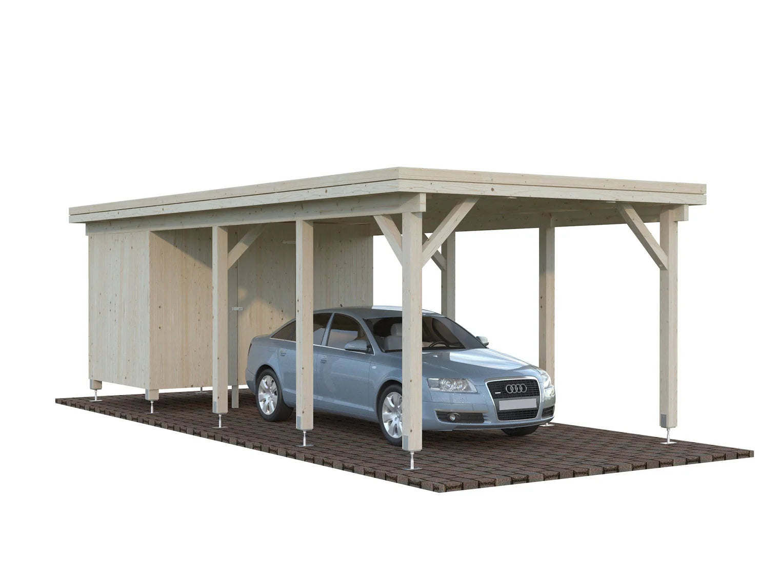 Fully Installed Palmako Karl L+ (3,2x7,3m | 23,1m2 | 120x120mm) Pent Roof Carport with Shed