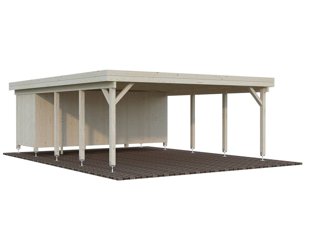 Fully Installed Palmako Karl XL+ (5,6x7,3m | 40,6m2 | 120x120mm) Carport with Shed for Two Cars