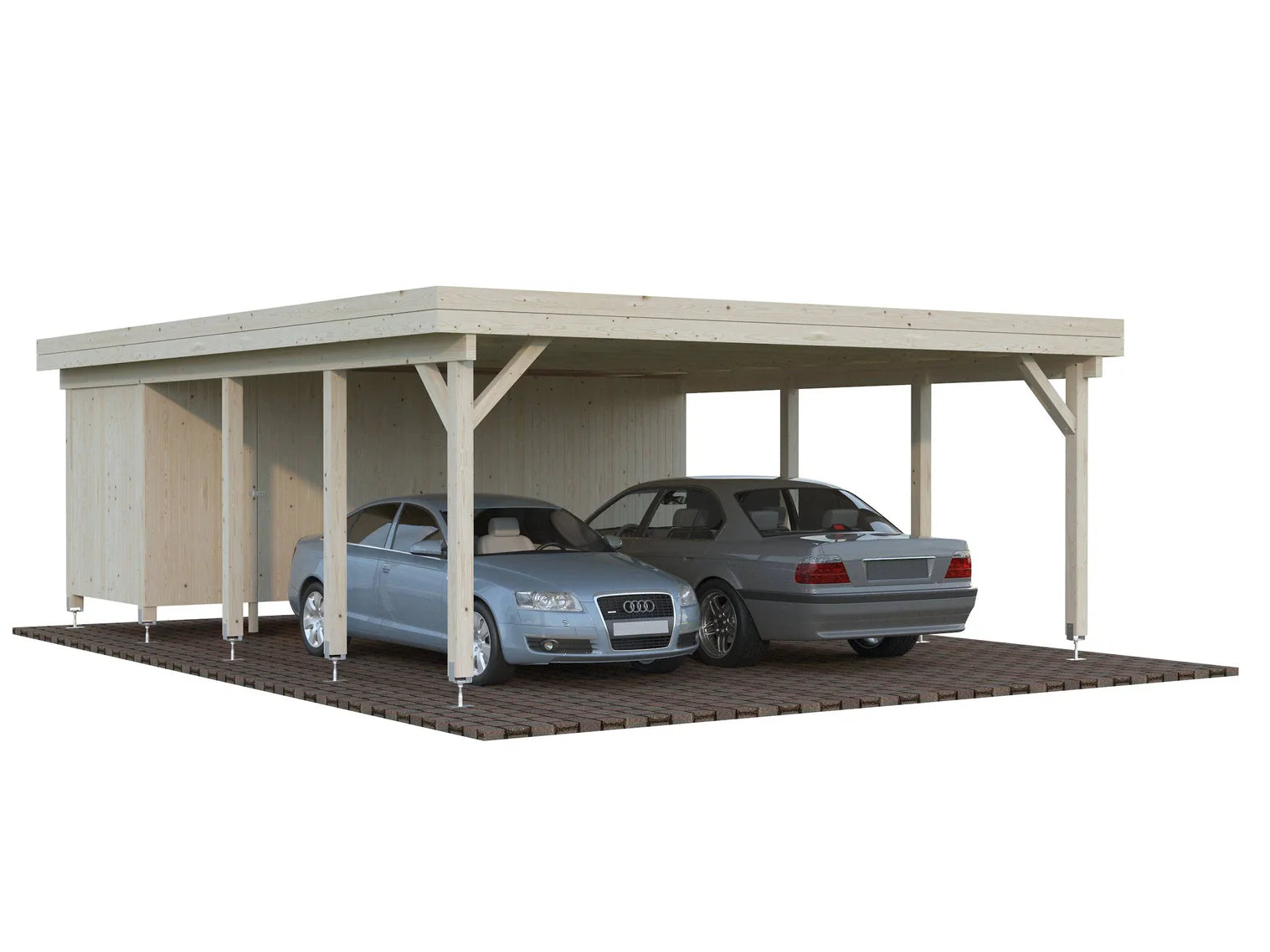Fully Installed Palmako Karl XL+ (5,6x7,3m | 40,6m2 | 120x120mm) Carport with Shed for Two Cars