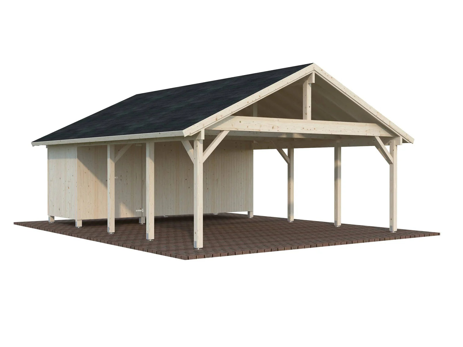 Fully Installed Palmako Robert XL+ (5,6x3,6m | 40,6m2 | 120x120mm) Two Car Carport with Shed