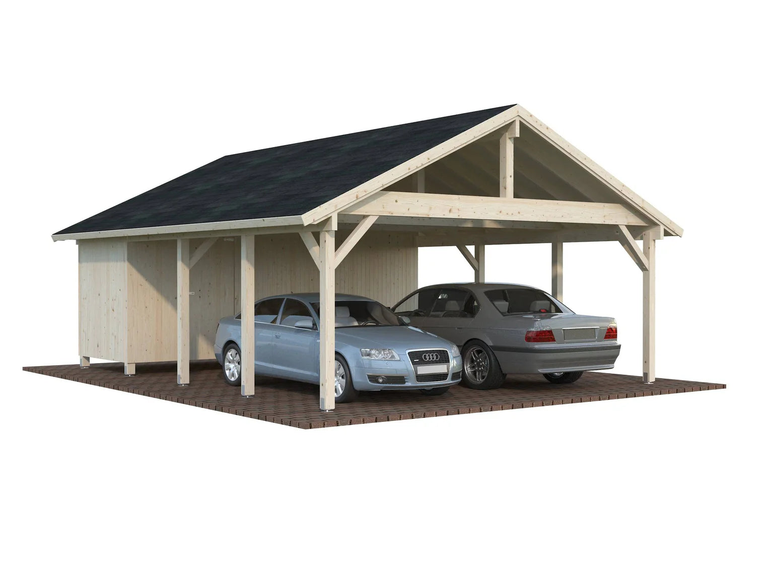Fully Installed Palmako Robert XL+ (5,6x3,6m | 40,6m2 | 120x120mm) Two Car Carport with Shed