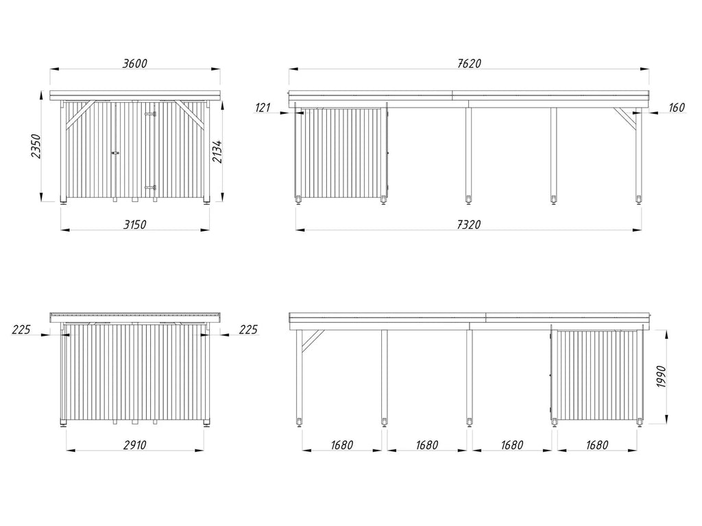 Fully Installed Palmako Karl L+ (3,2x7,3m | 23,1m2 | 120x120mm) Pent Roof Carport with Shed