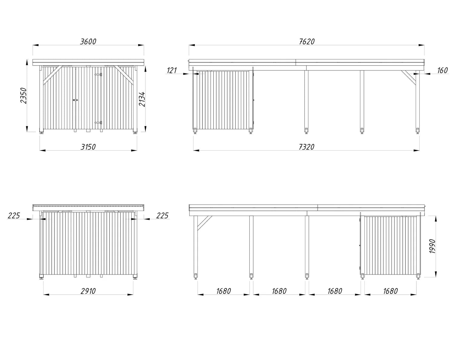 Fully Installed Palmako Karl L+ (3,2x7,3m | 23,1m2 | 120x120mm) Pent Roof Carport with Shed