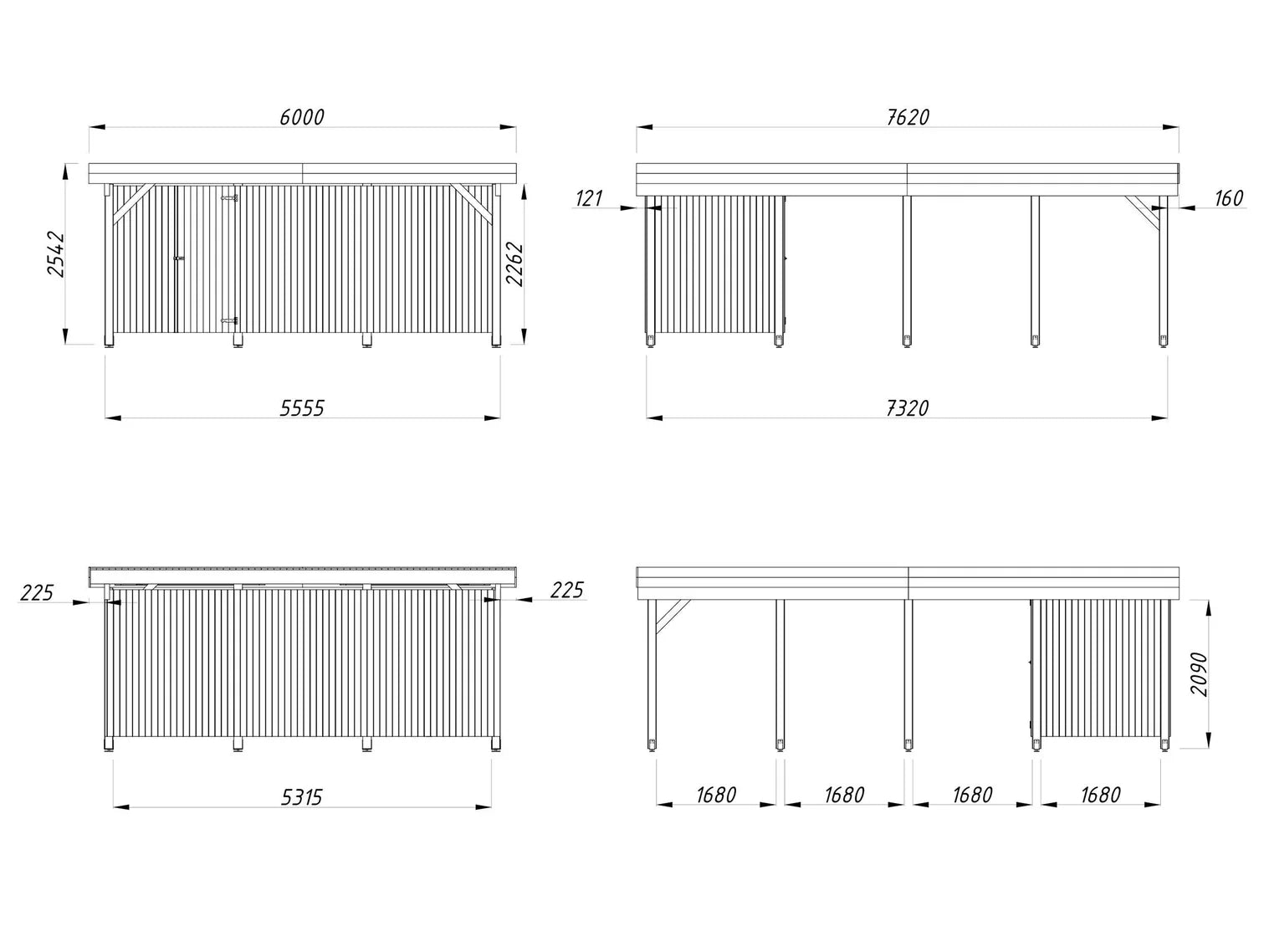 Fully Installed Palmako Karl XL+ (5,6x7,3m | 40,6m2 | 120x120mm) Carport with Shed for Two Cars