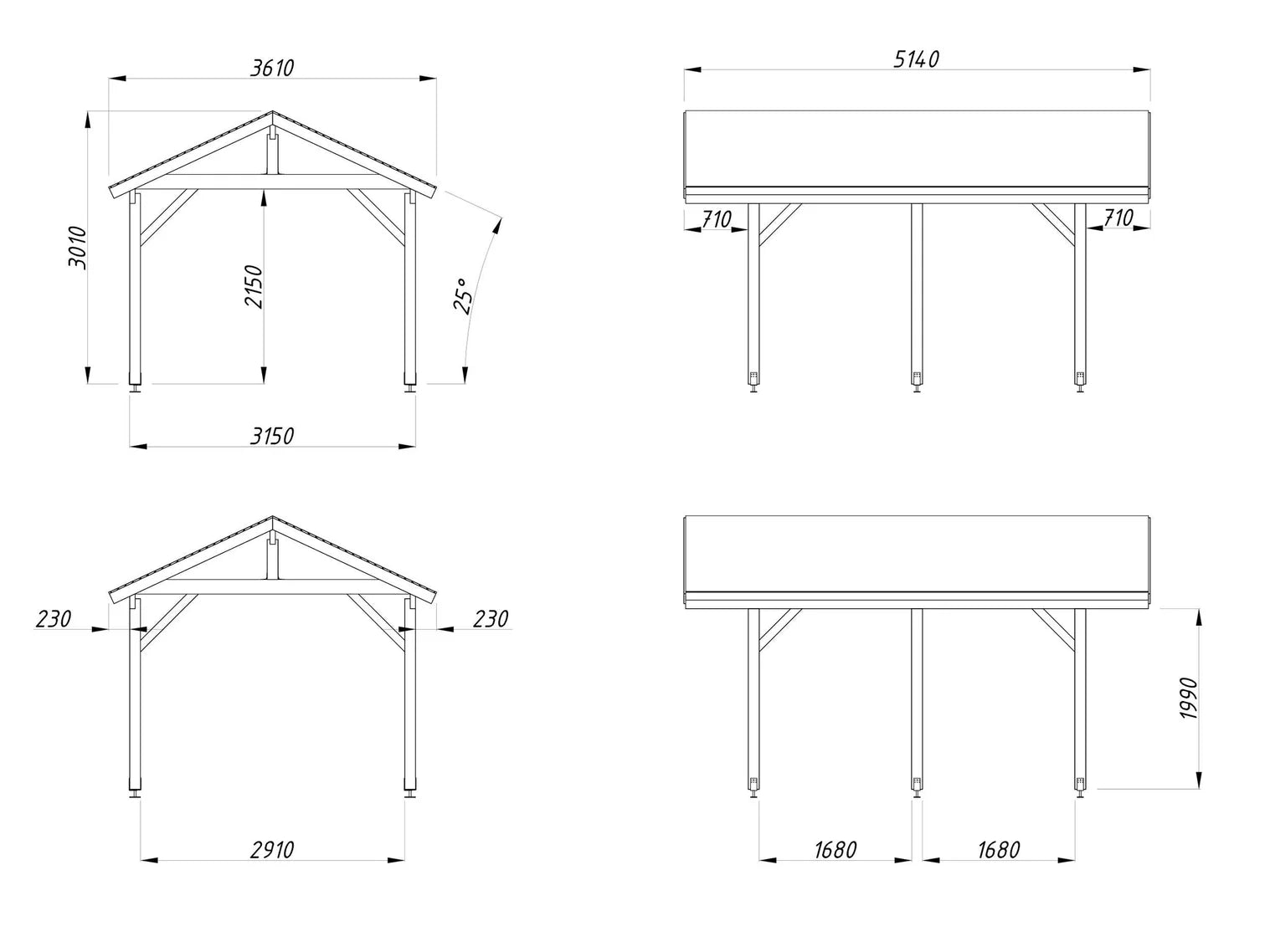 Fully Installed Palmako Robert S (3.2x3.7m | 11.7m2) Pitched Roof Timber Carport or Garden Pavilion