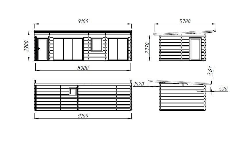 Fully Installed Palmako Cecilia XXL Modern Log Cottage | 3-Room Annexe | Luxury Lodge | Commercial Office | 32m² | 70mm | 9.1x4.4m