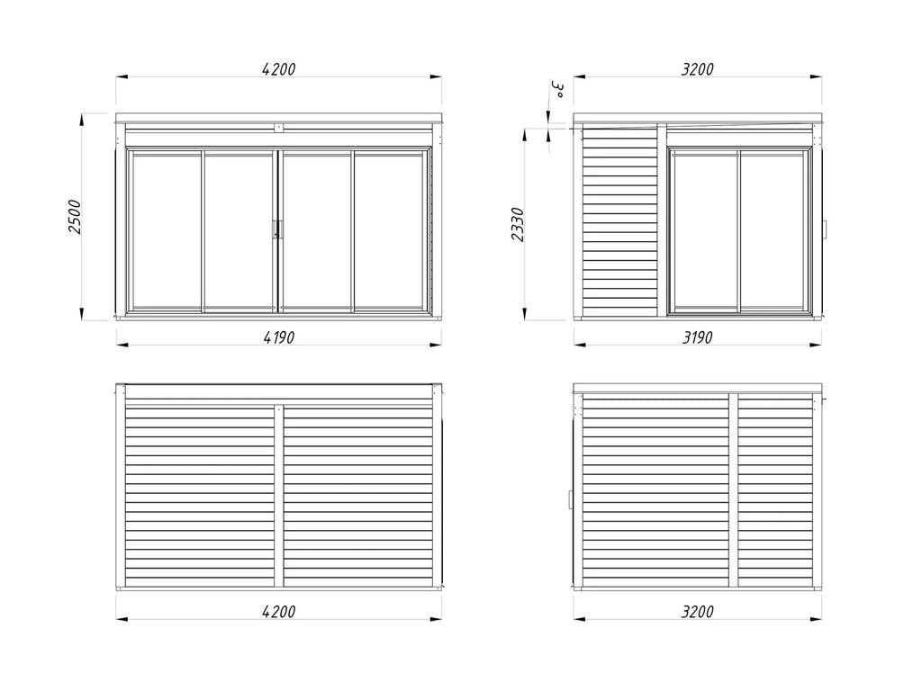 Fully Installed Palmako Serena 1 (4,2x3,2m|12,6m2|44mm) Cubic Corner Log Cabin with Aluminium Doors and Windows (Double Glazed)