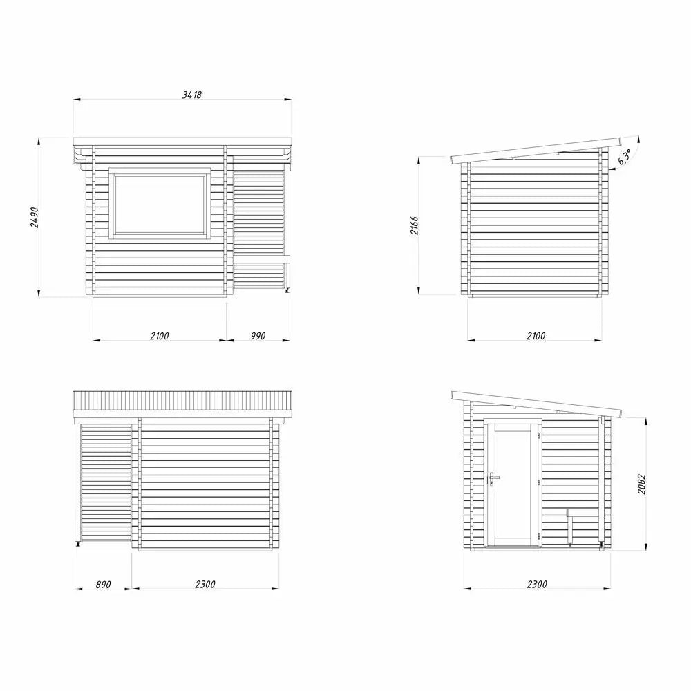 Fully Installed Palmako Sanna S (2.3x2.3m | 4.1 m2 | 44mm) Compact Outdoor Sauna