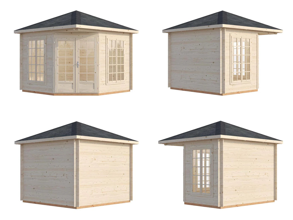 Fully Installed Palmako Melanie S (2.8x2.8m | 7m2 | 28mm) Classic Corner Cabin Summer House