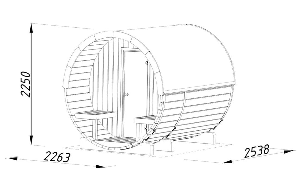Fully Installed Palmako Anita M (2.2x2.5m | 1.3+0.7m2 | 42mm) Timber Garden Barrel Sauna