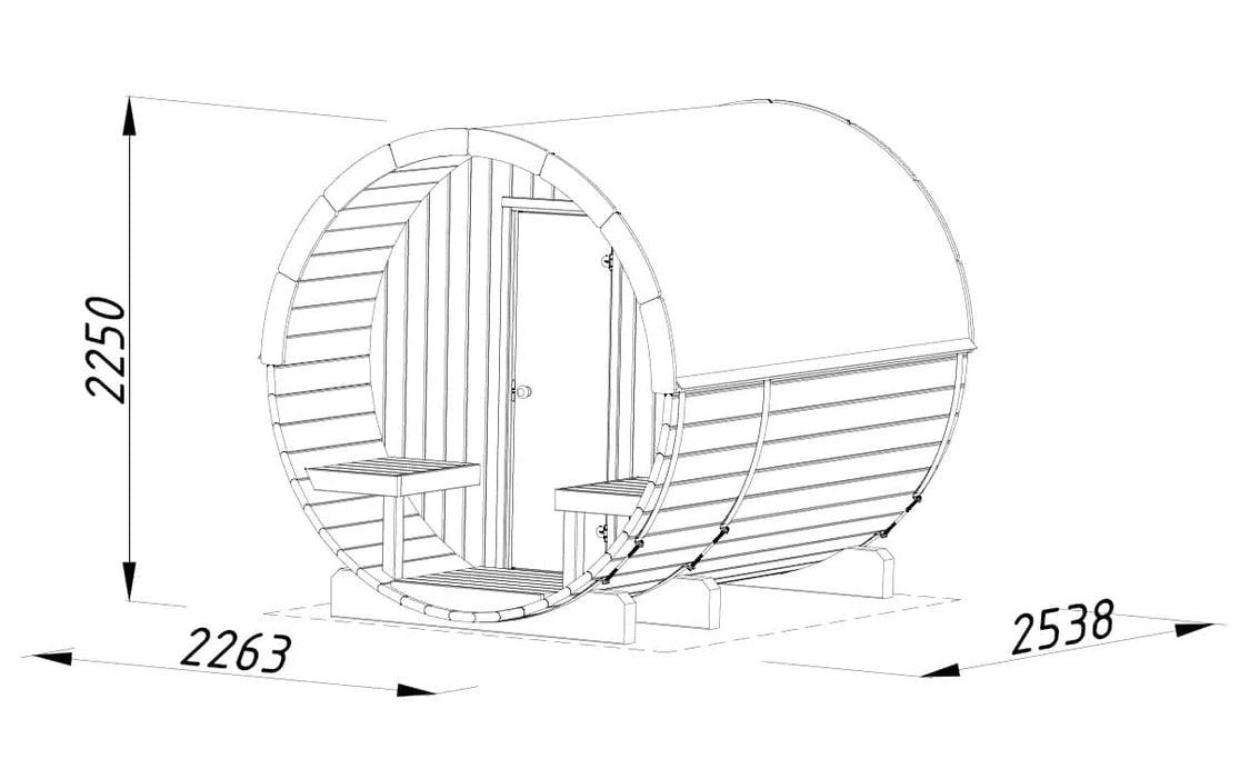 Fully Installed Palmako Anita M (2.2x2.5m | 1.3+0.7m2 | 42mm) Timber Garden Barrel Sauna