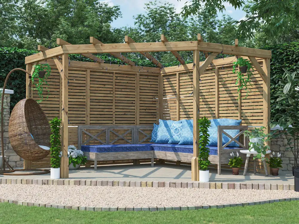 Utopia Slatted Wall Diamond Corner Pergola 3m x 3m | Pressure Treated Timber | Nationwide Installation