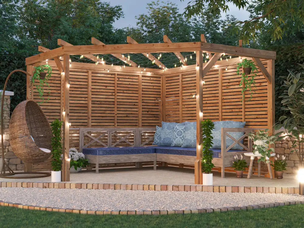 Utopia Slatted Wall Diamond Corner Pergola 3m x 3m | Pressure Treated Timber | Nationwide Installation