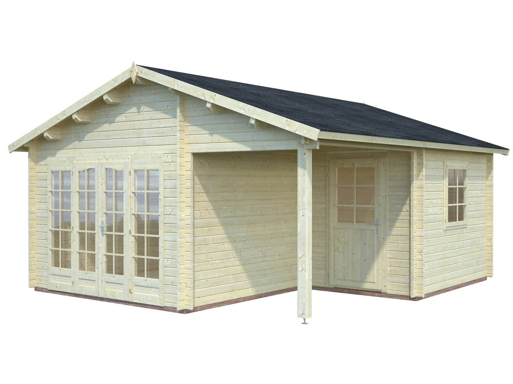 Fully Installed Palmako Irene XL Summer House Log Cabin with Porch | Garden Room | Home Office | 21.9+5.2m² | 44mm | 5.3x5.7m