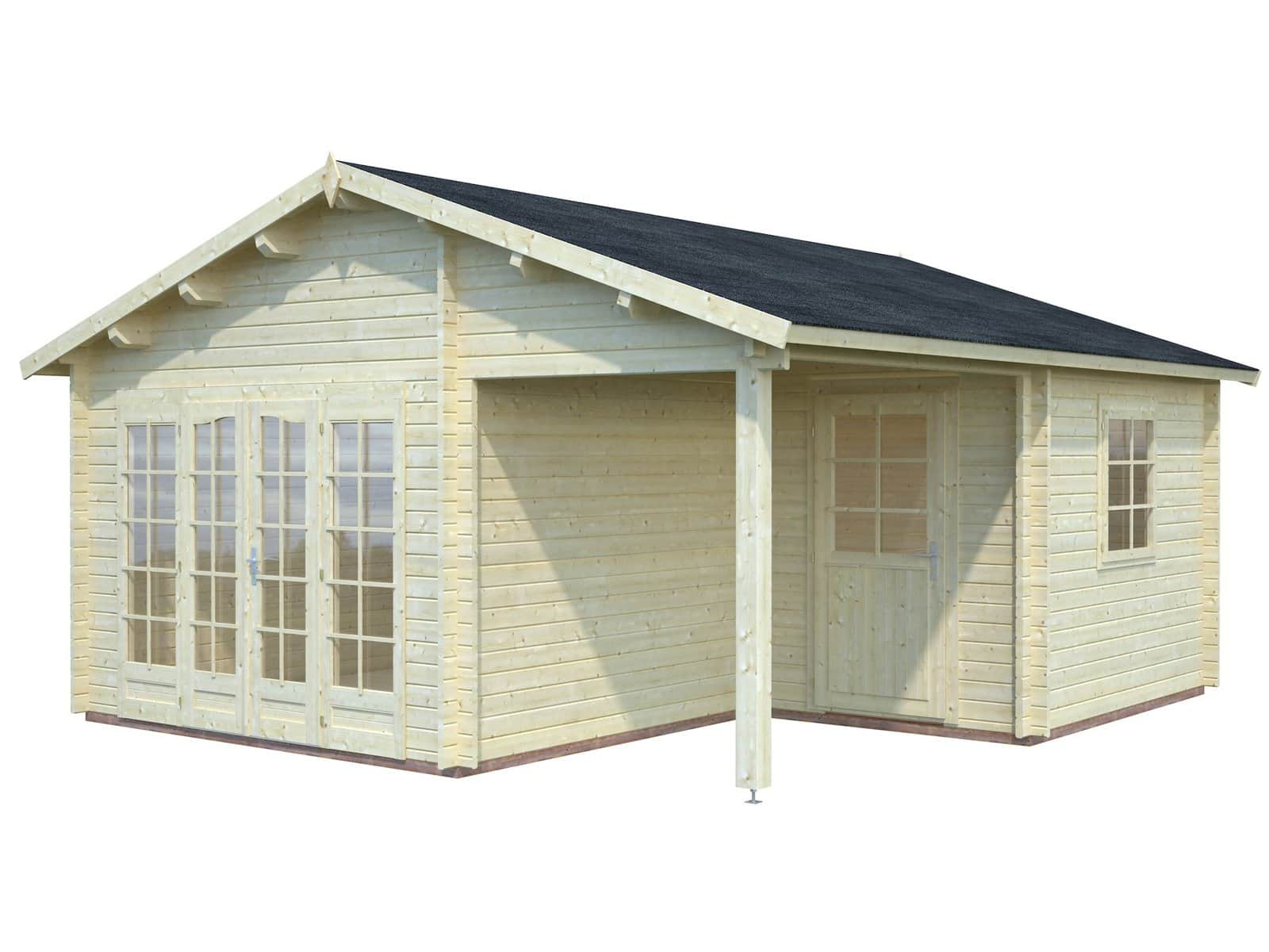 Fully Installed Palmako Irene XL Summer House Log Cabin with Porch | Garden Room | Home Office | 21.9+5.2m² | 44mm | 5.3x5.7m