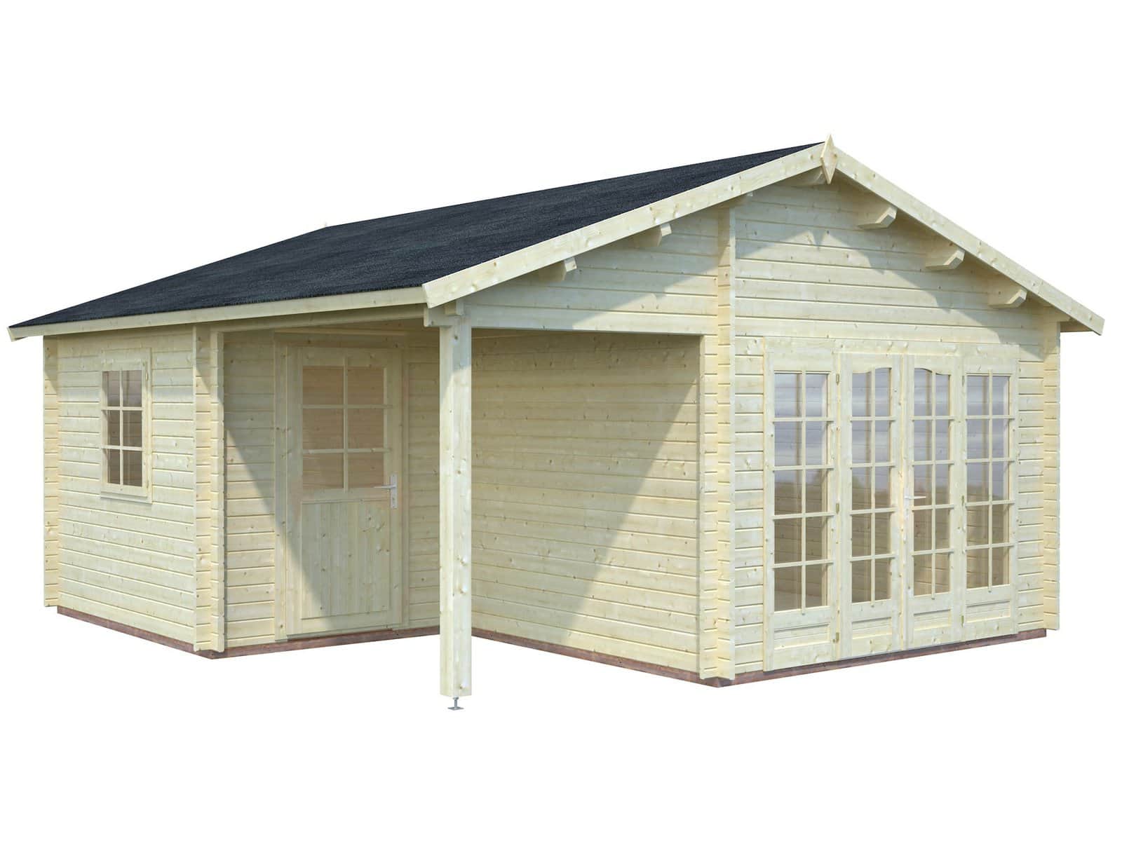 Fully Installed Palmako Irene XL Summer House Log Cabin with Porch | Garden Room | Home Office | 21.9+5.2m² | 44mm | 5.3x5.7m