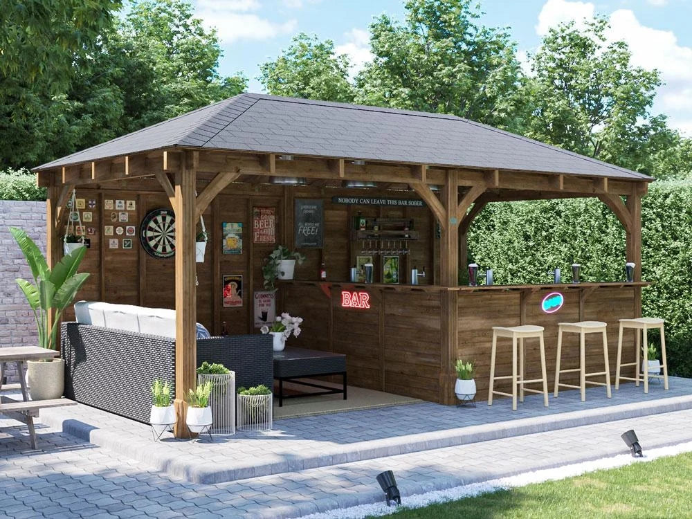 Dunster House Leviathan Garden Bar Gazebo with Back Wall | W6m x D3m | Fully Installed Nationwide