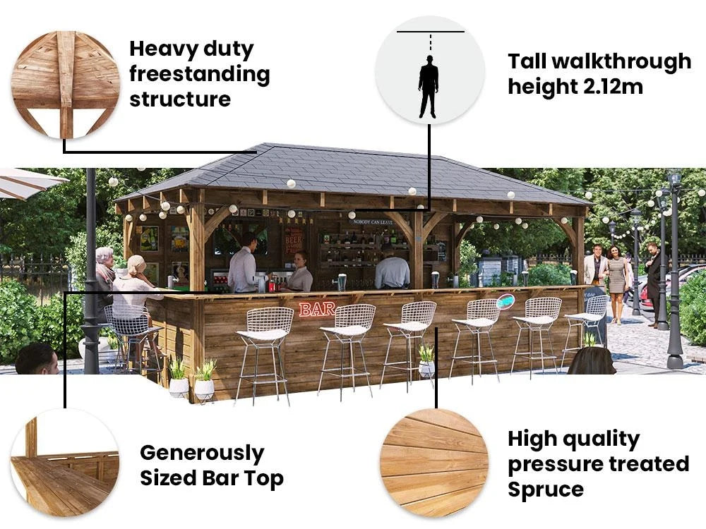 Dunster House Leviathan Garden Bar Gazebo | L-Shape Bar & Back Wall | W6m x D3m | Fully Installed Nationwide