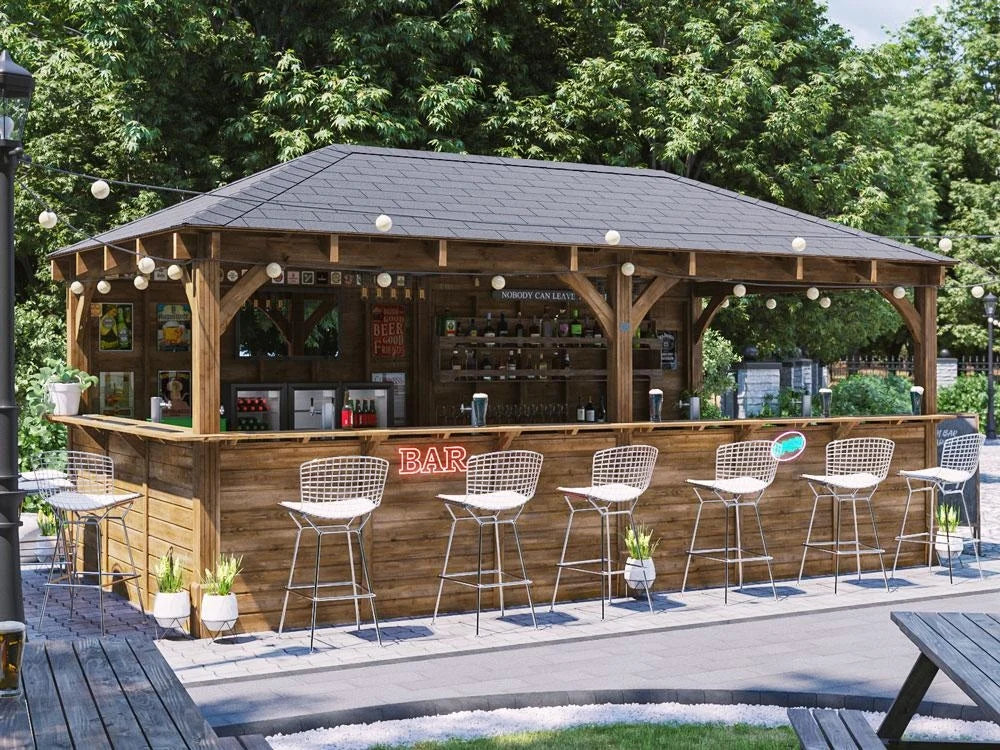 Dunster House Leviathan Garden Bar Gazebo | L-Shape Bar & Back Wall | W6m x D3m | Fully Installed Nationwide