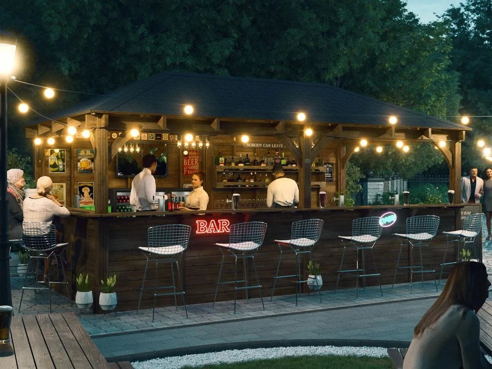 Dunster House Leviathan Garden Bar Gazebo | L-Shape Bar & Back Wall | W6m x D3m | Fully Installed Nationwide