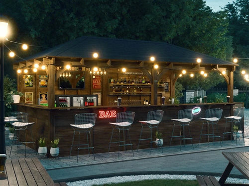 Dunster House Leviathan Garden Bar Gazebo | L-Shape Bar & Back Wall | W6m x D3m | Fully Installed Nationwide