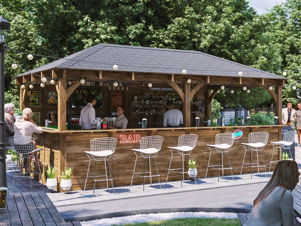 Dunster House Leviathan Garden Bar Gazebo | L-Shape Bar & Back Wall | W6m x D3m | Fully Installed Nationwide
