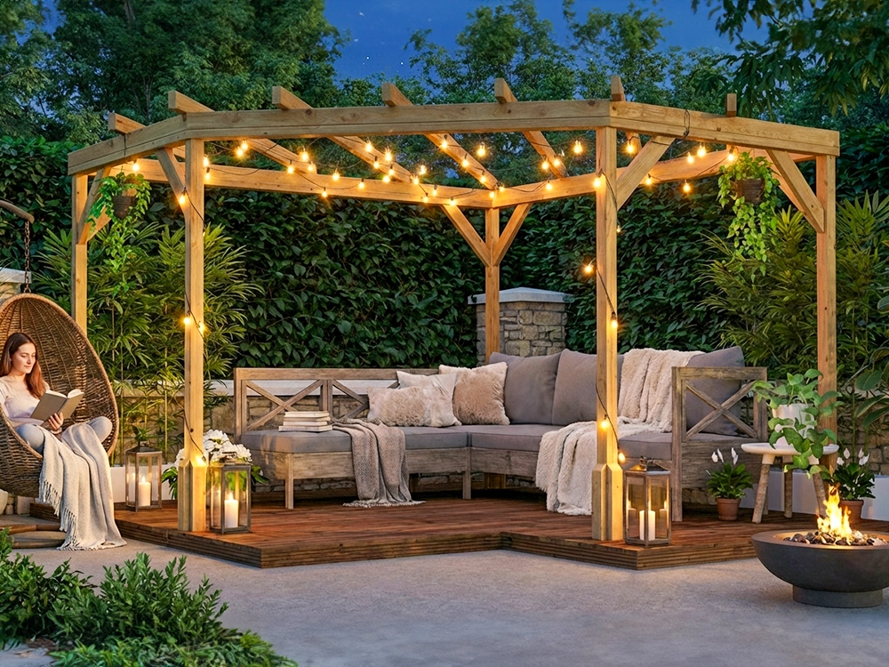 Utopia Diamond Corner Pergola 3m x 3m | Pressure Treated Timber | Nationwide Installation Dunster house