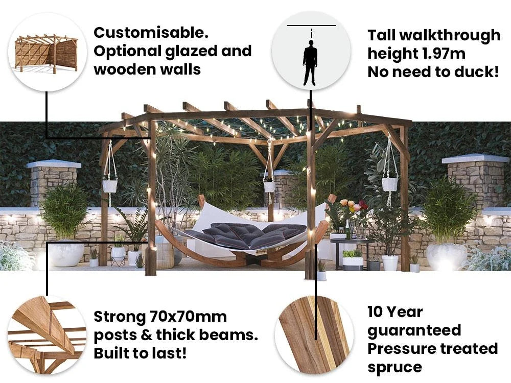 Utopia Slatted Wall Diamond Corner Pergola 3m x 3m | Pressure Treated Timber | Nationwide Installation