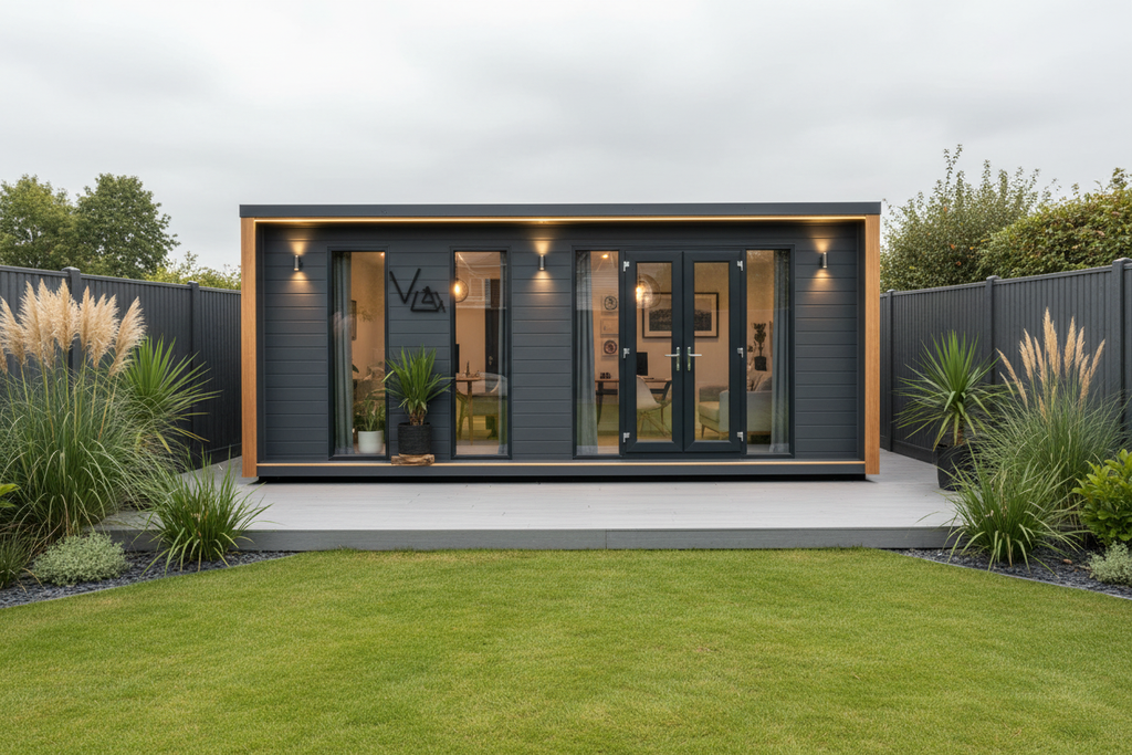 Charcoal grey horizontal cladding with LED lighting