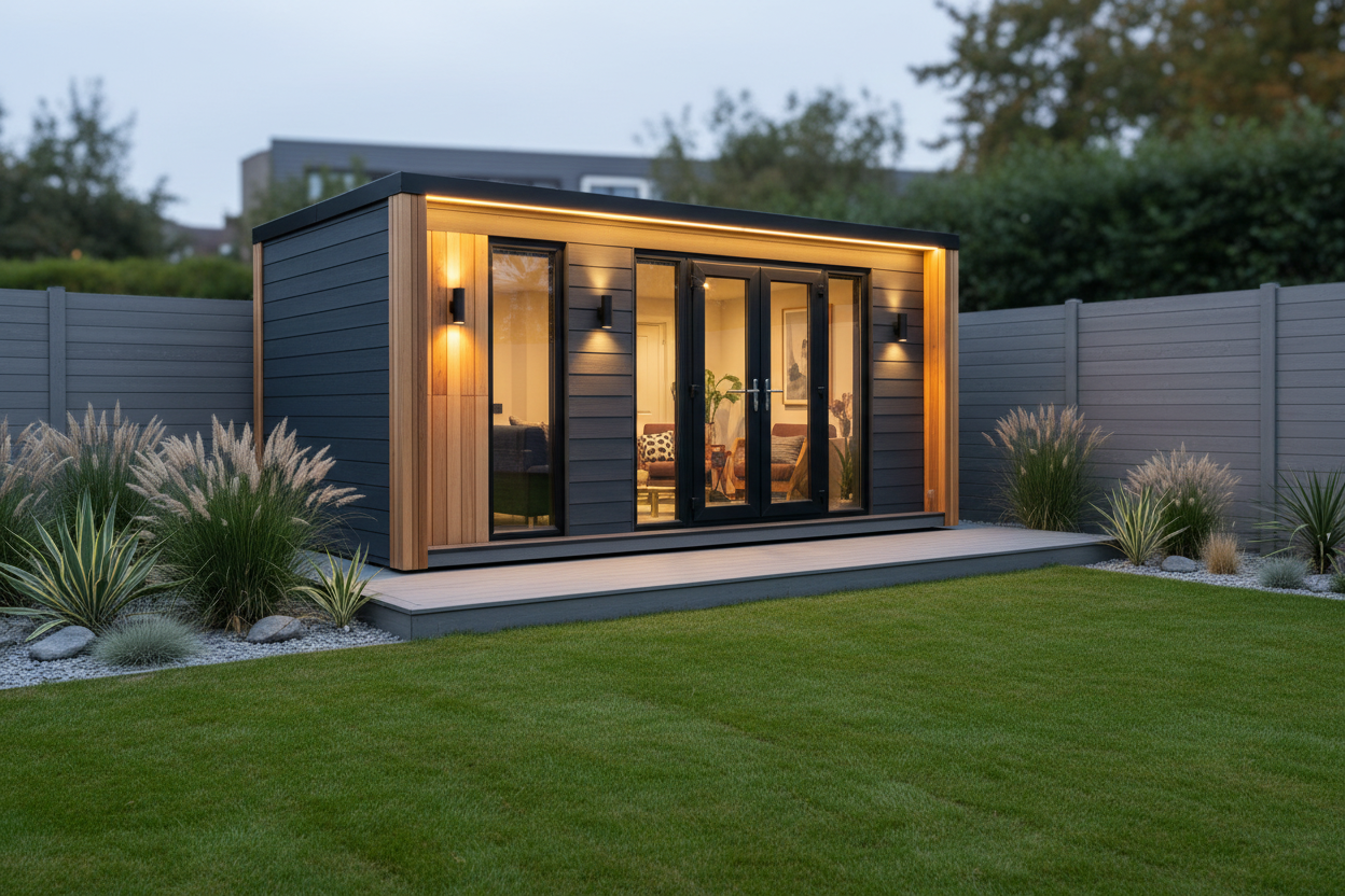 Charcoal grey horizontal cladding with LED strip lights