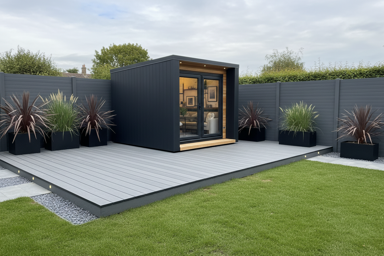 Charcoal grey - modern composite fencing & decking