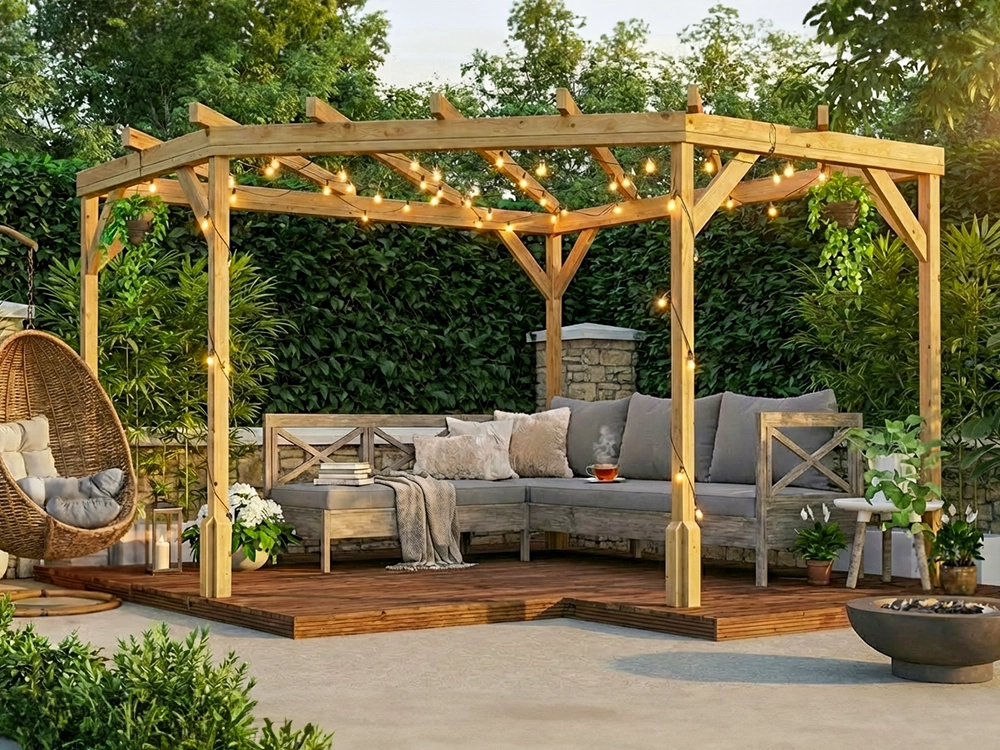 Utopia Diamond Corner Pergola 3m x 3m | Pressure Treated Timber | Nationwide Installation Dunster house