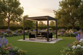 Freestanding aluminium louvred pergola in English garden