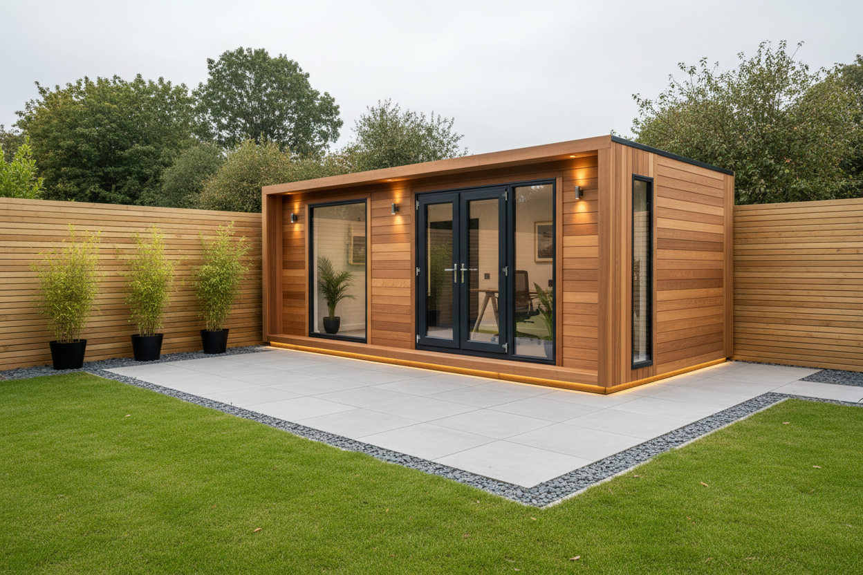 Natural cedar 6.3x3.6m horizontal cladding with base LEDs