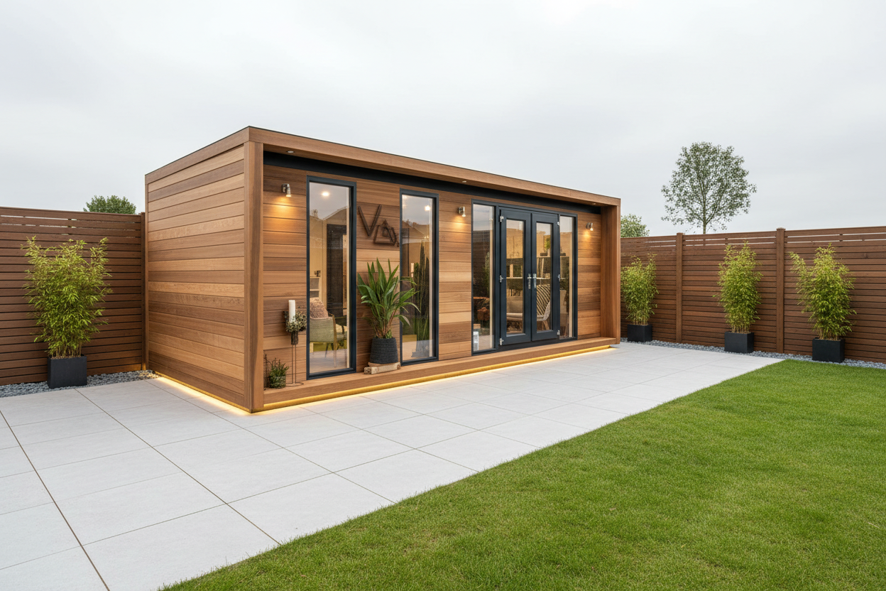 Natural cedar horizontal cladding with base LEDs