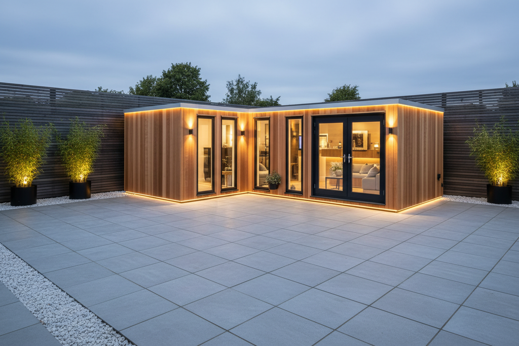 Natural cedar horizontal cladding with uplighting