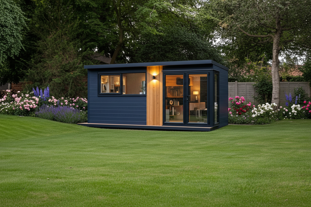 Navy blue horizontal with golden oak - English garden