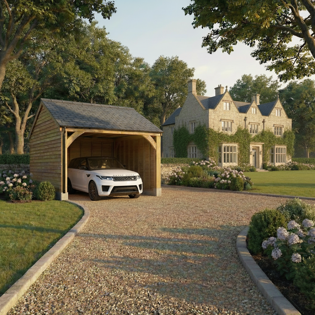 Oak Carport – Feather Edge – Range Rover